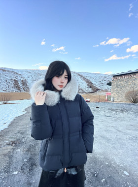 樱桃自制 通勤女大即视感大狐狸毛领羽绒服可收腰90新国标白鸭绒
