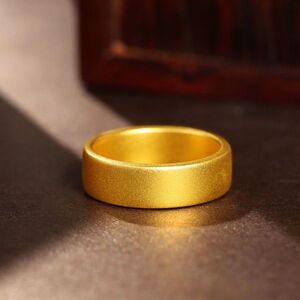 正品金包银足金999古法磨砂面素圈精品情侣款对戒指环送节日礼物