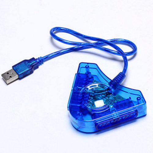 ps2游戏手柄转电脑usb接口 ps2转ps3/pc转换线 一拖二蓝三角