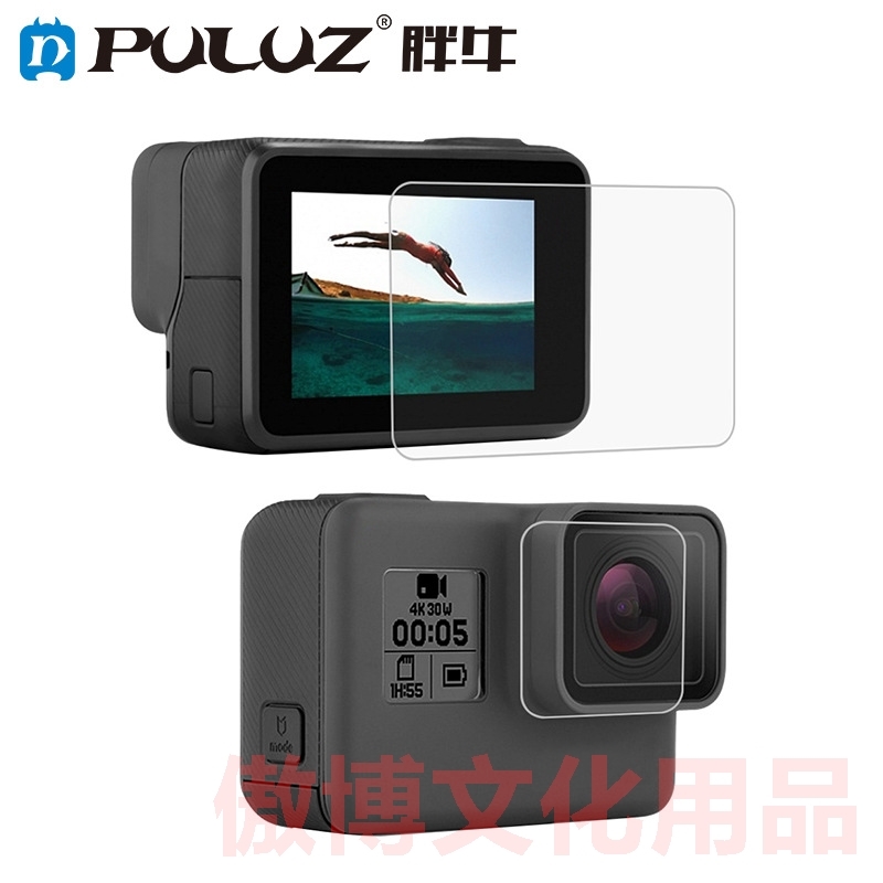 PULUZ胖牛hero7(黑色)保护膜Gopro6镜头贴膜前高清膜+后钢化膜