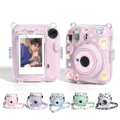 拍立得instaxmini12水晶壳带背绳贴纸三件套透明防刮收纳壳套装