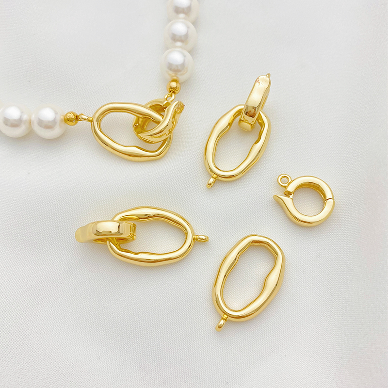 14K包金异形椭圆双圈环扣珍珠扣