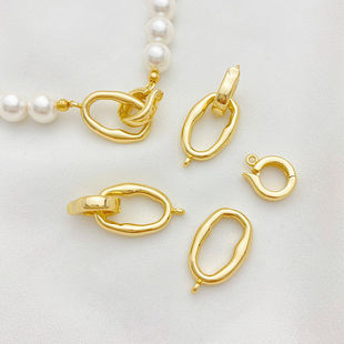 14K包金异形椭圆双圈环扣珍珠连接扣手工diy手链项链饰品材料配件