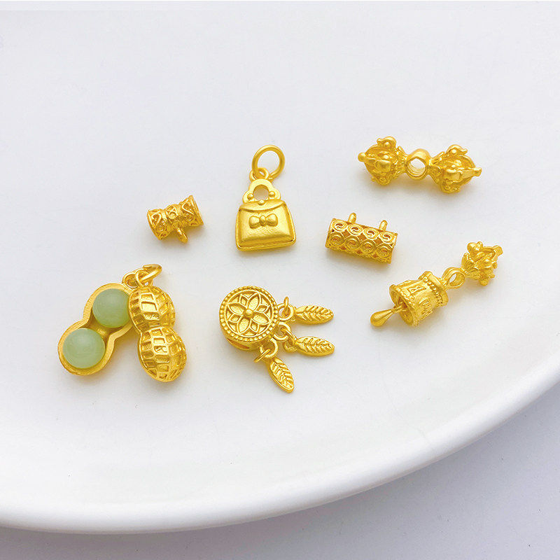 古法金花生镂空弯管捕梦网隔珠图片