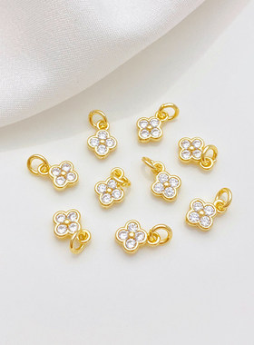 14K包金保色镶锆石四叶草吊坠