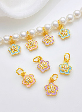 沙金保色镶锆珐琅滴油樱花吊坠