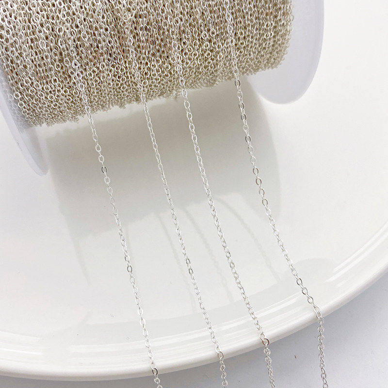 S925纯银素银压光十字链链条O字链手工diy手链项链延长链饰品配件