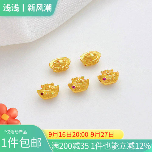 S925古法银镀金元宝招财猫隔珠
