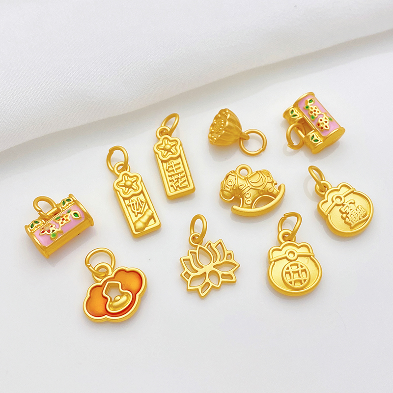 古法金木马莲蓬妙笔生花元宝吊坠