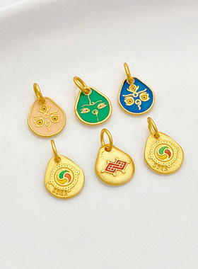 S925银镀金烧蓝五色财神吊坠