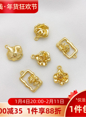 14K包金保色月季玫瑰花方框吊坠