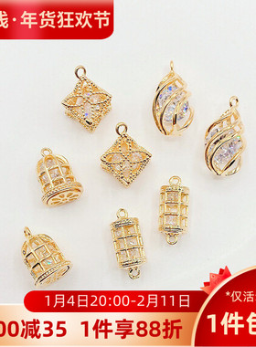 14K包金保色四叶草水滴鸟笼吊坠