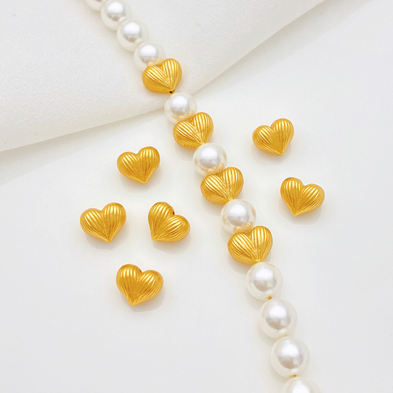 S925古法银镀金条纹爱心隔珠散珠