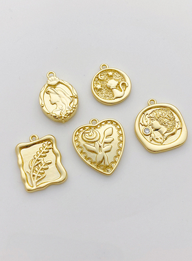 14K包金美人鱼桃心玫瑰花吊坠