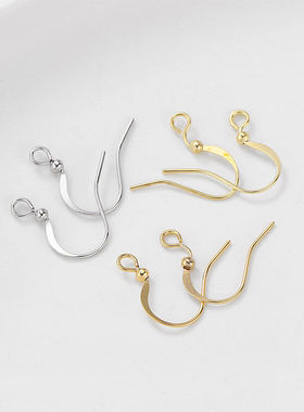 14K包金保色带珠扁耳钩手工diy制作耳钉耳夹耳环耳坠饰品材料配件