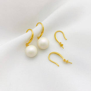 S925纯银18K金耳勾耳环耳饰耳钉托diy珍珠饰品空托手工配件半成品