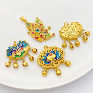 古法金保色镂空金锁挂坠蝴蝶大吊坠手工diy手链项链饰品材料配件