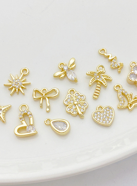 14K包金镶锆水滴爱心蝴蝶diy吊坠