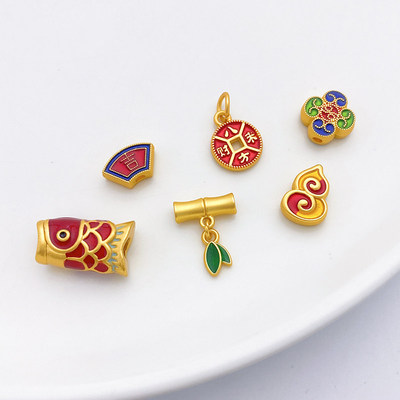 18K包金哑金吉祥葫芦隔珠吊坠