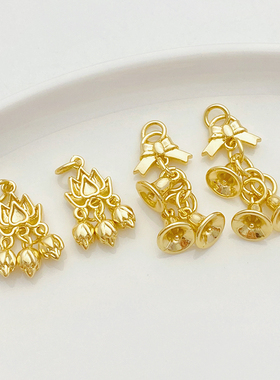 14K包金蝶结挂铃铛莲花吊坠