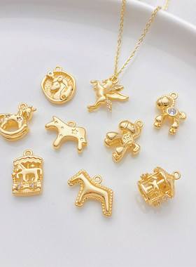 14K包金小马独角兽卡通木马吊坠