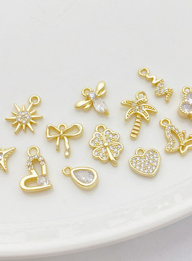 14K包金镶锆水滴爱心蝴蝶diy吊坠