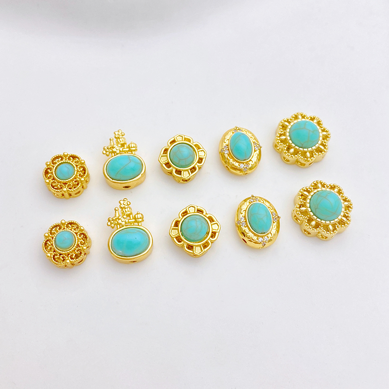 天然绿松石镂空隔珠手工diy配件