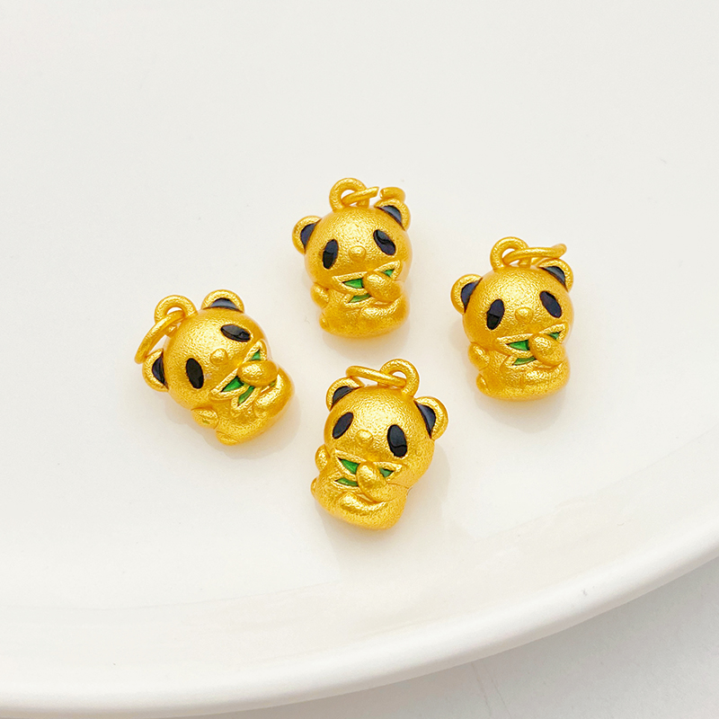 古法沙金竹叶熊猫吊坠