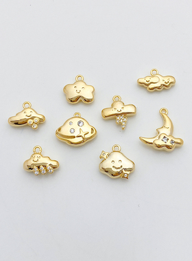 14k包金保色镶锆石笑脸云朵吊坠