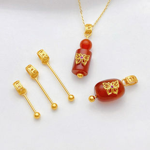 S925古法银镀金万能针式扣头手工diy串松石南红玛瑙项链饰品配件