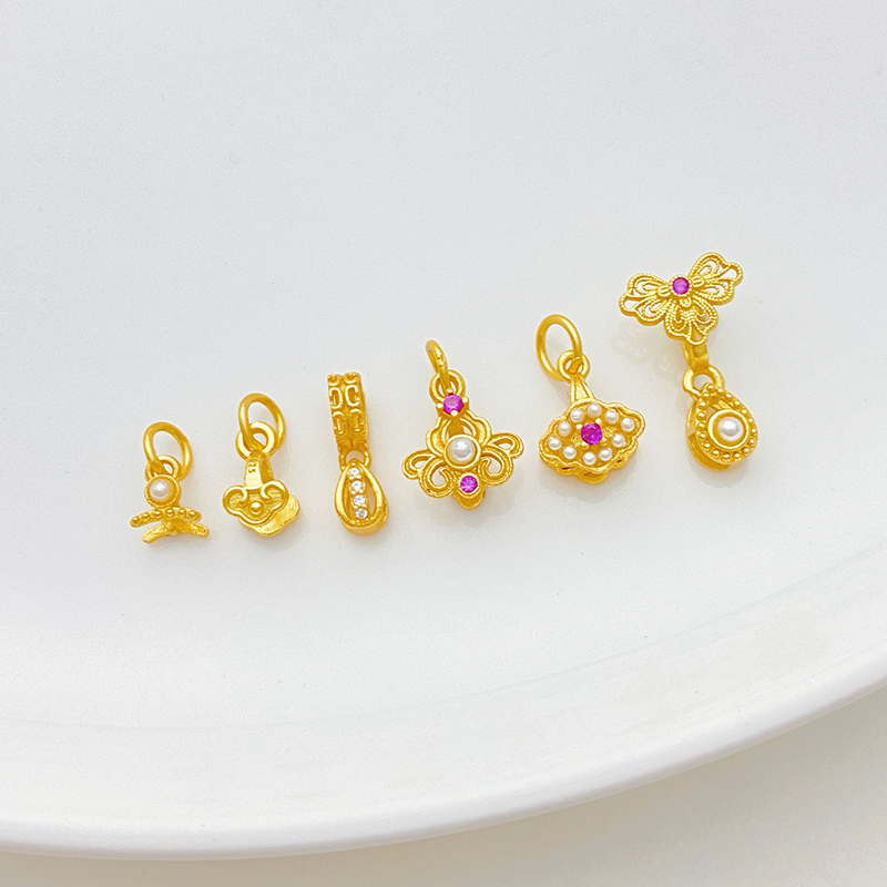 S925夹扣手工diy珍珠扣如意蝴蝶