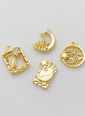 14K包金保色镶锆石星月吊坠