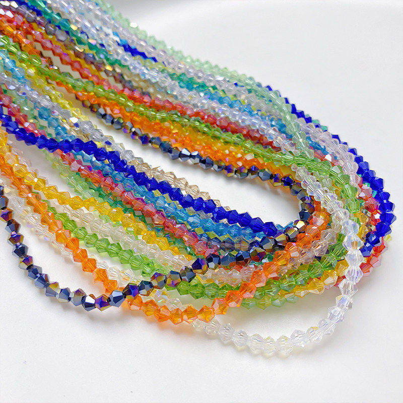 3mm菱形水晶玻璃珠子两头尖散珠手工diy串珠手链项链配件发簪流苏