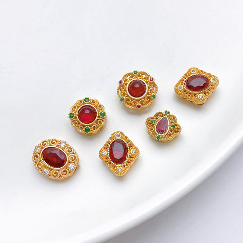 古法金保色镶红宝石隔珠转运珠