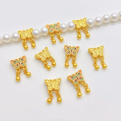 古法金烧蓝蝴蝶结铃铛隔珠吊坠