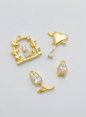 14K包金保色镶锆石郁金香吊坠