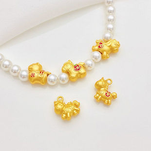 古法金保色奔腾小马招财生肖马隔珠吊坠手工diy手链项链饰品配件