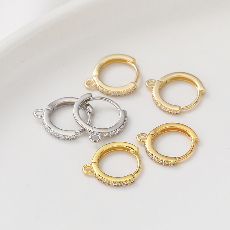 14K包金保色微镶锆石耳圈手工diy