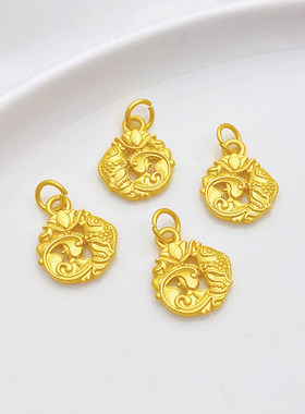 古法金荷花鲤鱼吊坠手工diy配件