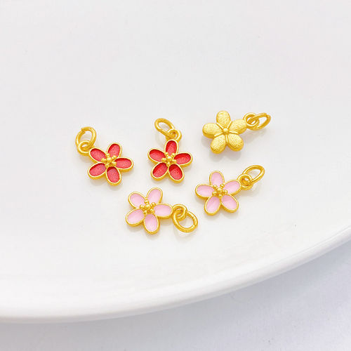 沙金保色五瓣花朵吊坠