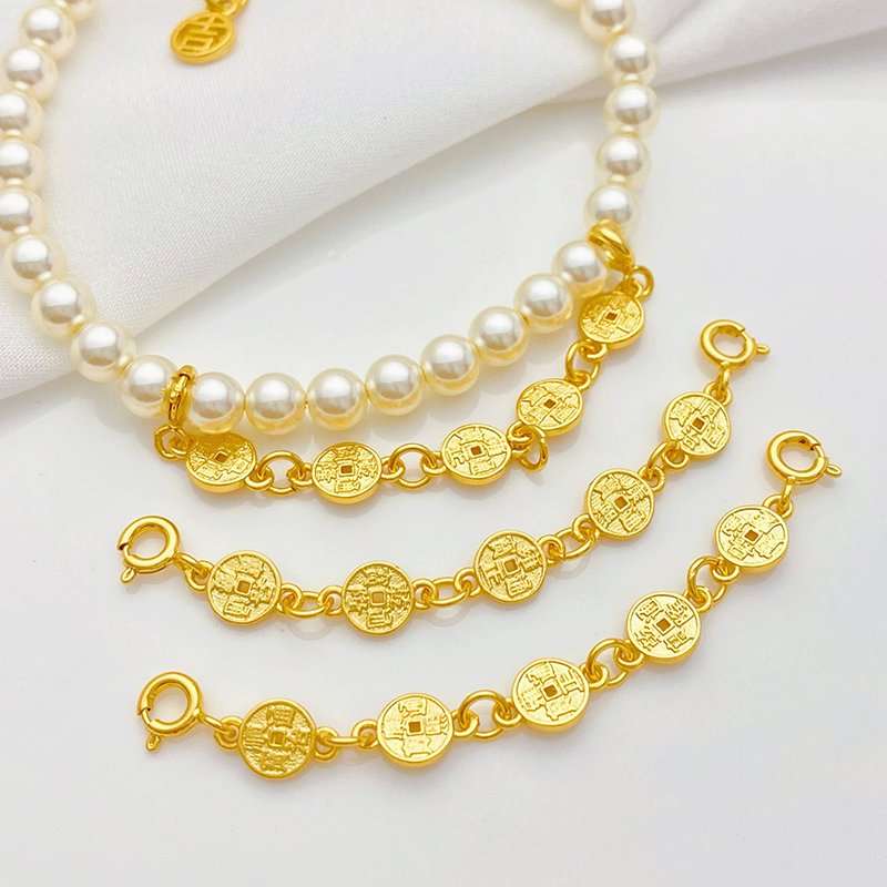 沙金金五帝钱双弹簧扣连接链