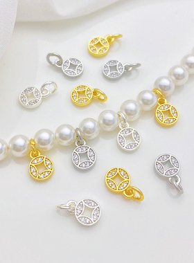 18K包金保色微镶锆石铜钱吊坠