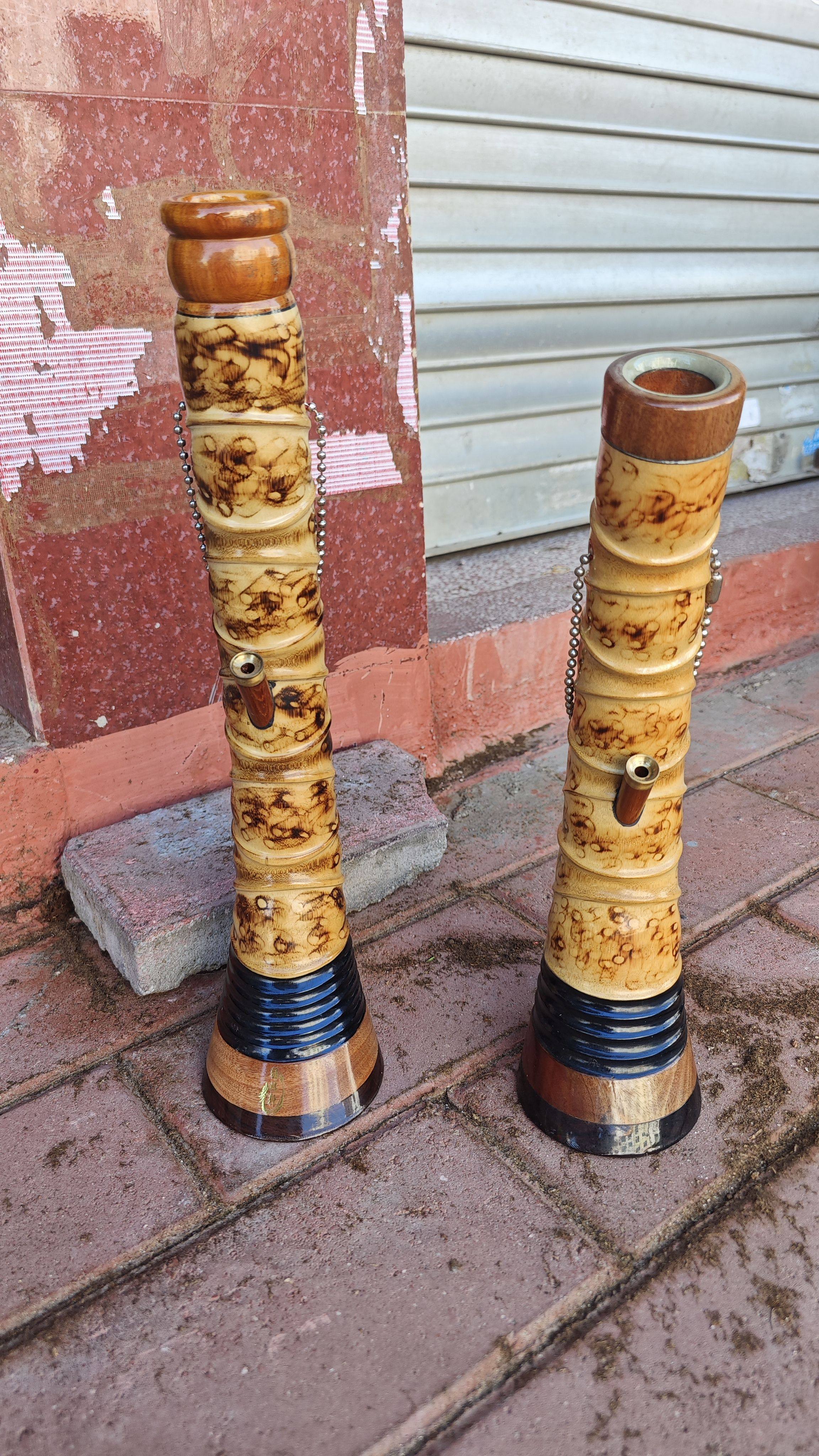 高档竹身木底木口玉石水烟筒烟具广东云南特产水烟壶老式烟斗包邮