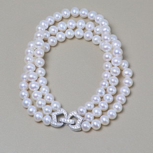 优选无核淡水珍珠手链5.5-6近圆形强光三层多层手串正品送女友礼