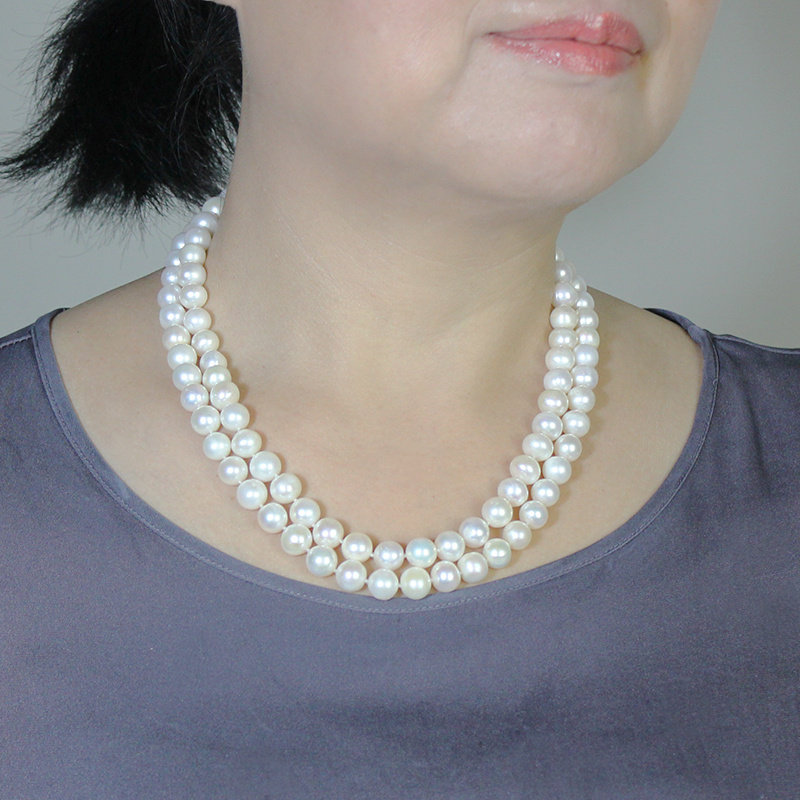 心连心6-7mm无核淡水珍珠项链双层白色近圆天然强光简约送女友礼