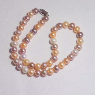 甄选9mm极强光彩色无核淡水珍珠项链天然糖果紫色近圆近无瑕送礼