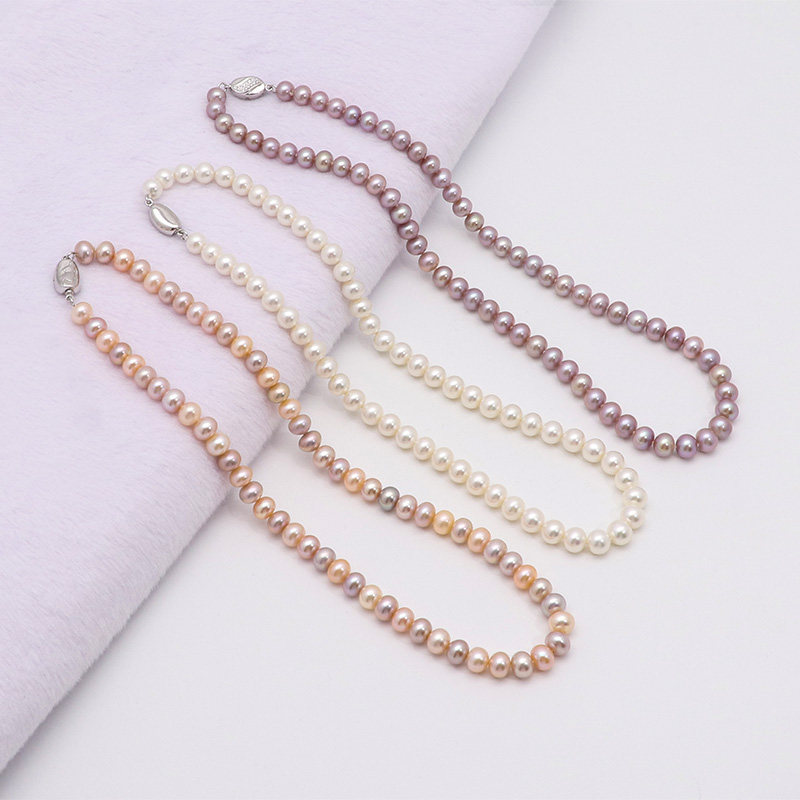 精选7-8mm无核淡水珍珠项链强光天然混彩微瑕年轻时尚简约百搭女