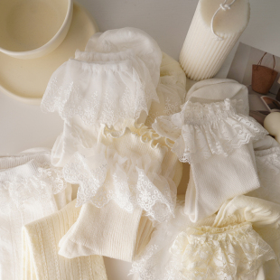 lolita蕾丝花边袜子女中筒袜季 白色女袜 黑白jk棉袜纯色麻花纹春季