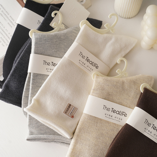 长长袜筒真堆堆~桑蚕丝羊毛袜子女中筒秋冬轻薄保暖纯色卷边长袜