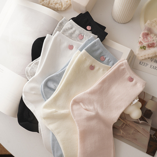 吸汗透气棉袜 袜子女中筒春夏薄款 无骨缝头 温柔粉色贝壳扣奶油系